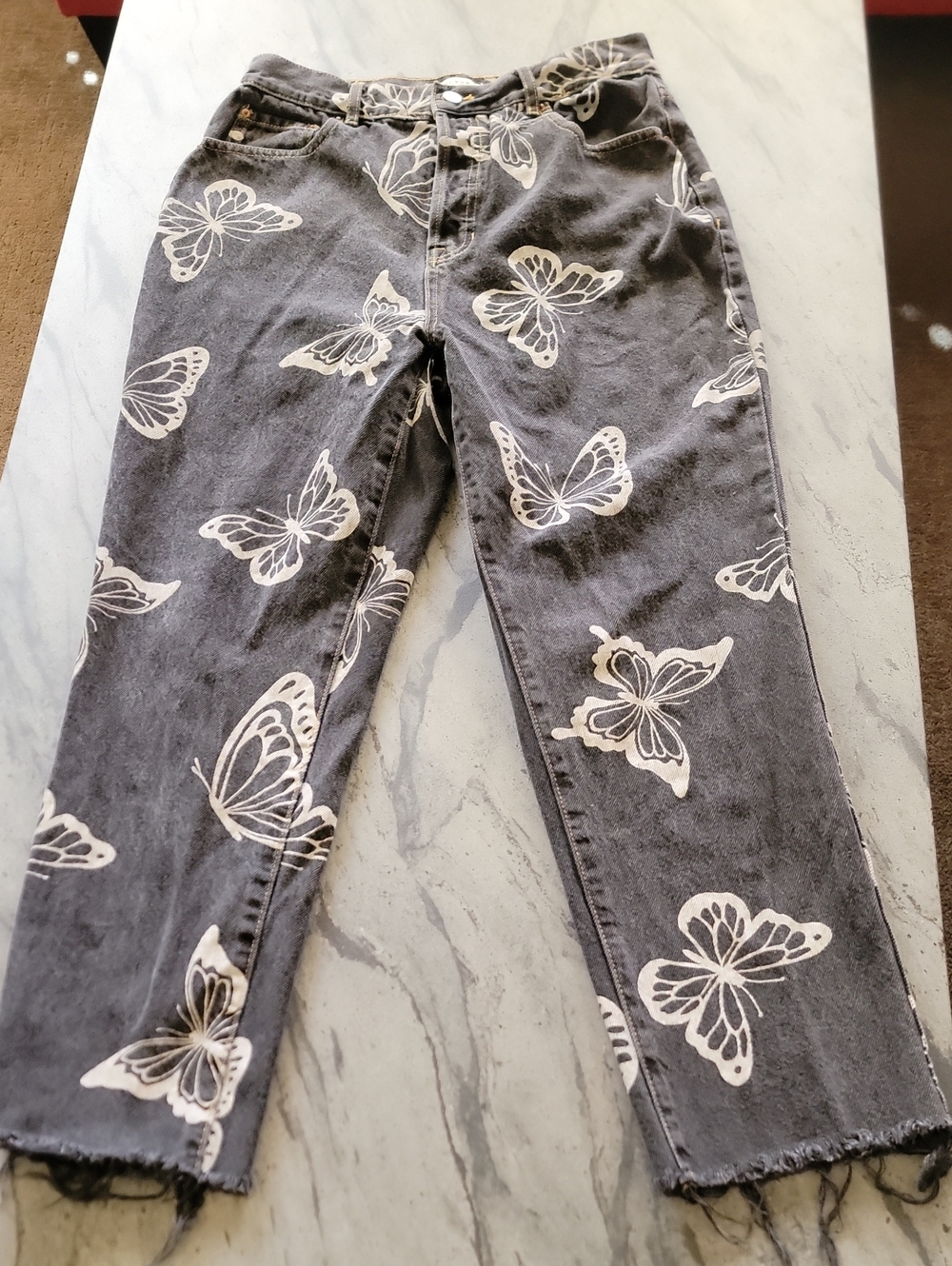 PAC SUN Black Jeans White Butterfly Print High Rise Jeans Size 30